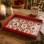 Cameo Medallion Stripe Christmas Plastic Serving Tray with Red Rim - MintiHome