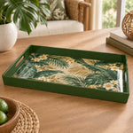 Ramadan & Eid al-Fitr Plastic Serving Tray – Tropical Palm Plumeria plastic serving tray shown in a rectangular product view.
