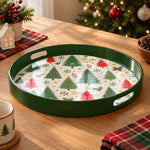 Christmas Decorative Serving Tray – Scattered Winter Pines plastic serving tray shown in a round product view.