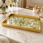Ramadan & Eid al-Fitr Plastic Serving Tray – Jewelled Emerald Lattice plastic serving tray shown in a rectangular product view.