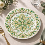 Ramadan Decorative Charger Plate – Green Gold Pearl Mandala full-print plastic serving tray shown in a product view.