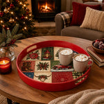Red Christmas Patchwork Tray with Truck, Cowboy Boots and Lantern - MintiHome