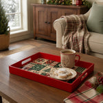 Red Christmas Patchwork Tray with Tree, Poinsettia and Snowflakes - MintiHome
