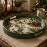 Christmas Reindeer Green Plastic Serving Tray - Snowman Scene - MintiHome