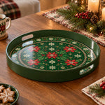 Christmas Decorative Serving Tray – Poinsettia Bloom Band plastic serving tray shown in a round product view.