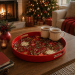 Red Christmas Serving Tray – Poinsettia Filigree Bells - MintiHome