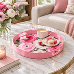Valentine's Day Plastic Serving Tray – Vivid Ranunculus Bloom plastic serving tray shown in a round styled scene.
