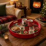 Red Christmas Patchwork Tray with Tree, Poinsettia and Snowflakes - MintiHome