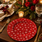 Christmas Red Snowflake Charger Plate - Scattered Snowfall - MintiHome