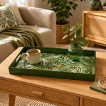 Ramadan & Eid al-Fitr Plastic Serving Tray – Speckled Fern Canopy plastic serving tray shown in a rectangular styled scene.