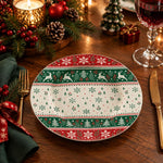 Christmas Decorative Charger Plate – Reindeer Snowflake Band full-print plastic serving tray shown in a styled room scene.