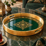 Ramadan & Eid al-Fitr Plastic Serving Tray – Emerald Ogee Medallion - MintiHome