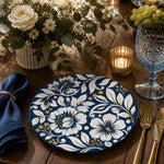 Daily Decorative Charger Plate – Navy Cream Blossom - MintiHome