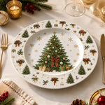 White Christmas Charger Plate with Tree and Gold Gift Boxes - MintiHome