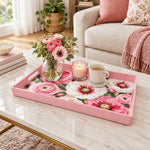 Valentine's Day Plastic Serving Tray – Vivid Ranunculus Bloom plastic serving tray shown in a rectangular styled scene.
