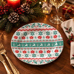 Christmas Decorative Charger Plate β Teal Nordic Poinsettia full-print plastic serving tray shown in a styled room scene.