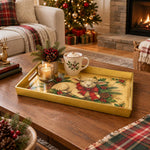 Christmas Decorative Serving Tray – Christmas Lamb And Bow plastic serving tray shown in a rectangular styled scene.
