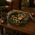 Green Christmas Patchwork Tray with Poinsettia, Candle and Ornaments - MintiHome