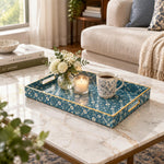 Daily Decorative Plastic Serving Tray – Blue Daisy Meadow full-print plastic serving tray shown in a styled room scene.