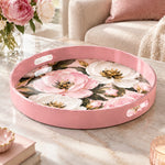 Valentine's Day Plastic Serving Tray – Pastel Peony Bouquet plastic serving tray shown in a round product view.
