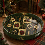 Green Christmas Patchwork Tray with Poinsettia, Candle and Ornaments - MintiHome