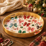 Red Green Bow Christmas Plastic Serving Tray with Ornaments - MintiHome