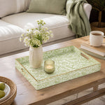 Sage Green Floral Plastic Serving Tray – Full Print Border - MintiHome