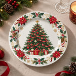 Christmas Decorative Charger Plate – Poinsettia Border full-print plastic serving tray shown in a product view.