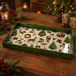 Christmas Snowman Wreath Serving Tray – Green Rim Holiday Platter - MintiHome