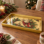 Christmas Decorative Serving Tray – Christmas Lamb And Bow plastic serving tray shown in a rectangular product view.