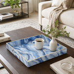 New Year Abstract Plastic Tray – Blue White Gold Waves - MintiHome