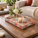 Daily Decorative Plastic Serving Tray – Red Green Floral Tile - MintiHome