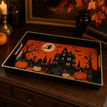Halloween Haunted House Serving Tray – Pumpkin and Bat Design - MintiHome