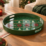 Christmas Decorative Serving Tray – Fair Isle Snowflake plastic serving tray shown in a round product view.