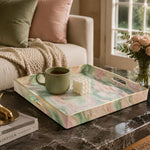 Daily Decorative Plastic Serving Tray – Sage Green Gold Marble - MintiHome