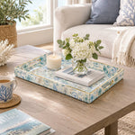 Ocean Decorative Plastic Serving Tray – Muted Coastal Sketch full-print plastic serving tray shown in a styled room scene.