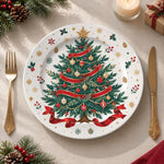 Christmas Decorative Charger Plate – Gold Snowflake Tree full-print plastic serving tray shown in a product view.