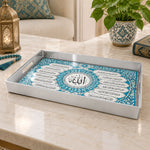 Ramadan & Eid al-Fitr Plastic Serving Tray – Arched Calligraphy Rows plastic serving tray shown in a rectangular product view.