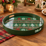 Christmas Decorative Serving Tray – Poinsettia Snowflake plastic serving tray shown in a round product view.