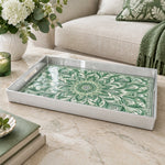 Ramadan & Eid al-Fitr Plastic Serving Tray – Verdant Fan Mandala plastic serving tray shown in a rectangular product view.