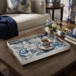 Navy Mosaic Gold Damask Wedding Plastic Serving Tray Rectangular - MintiHome