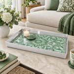 Ramadan & Eid al-Fitr Plastic Serving Tray – Verdant Fan Mandala plastic serving tray shown in a rectangular styled scene.