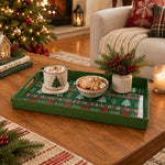 Christmas Decorative Serving Tray – Poinsettia Snowflake plastic serving tray shown in a rectangular styled scene.