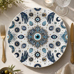 White Evil Eye Hamsa Crescent Ramadan Decorative Charger Plate - MintiHome