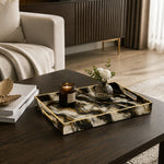 New Year Marble Plastic Tray – Black Ivory Gold Swirl - MintiHome