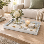 Valentine's Day Plastic Serving Tray – Ivory Magnolia Bloom plastic serving tray shown in a rectangular styled scene.