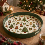 Green Christmas Tray with Reindeer, Gingerbread and Tree Icons - MintiHome