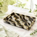 New Year Marble Plastic Tray – Black Ivory Gold Swirl - MintiHome