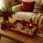 Red Stripe Poinsettia Holly Christmas Plastic Serving Tray - MintiHome