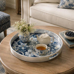 Navy Mosaic Gold Damask Wedding Plastic Serving Tray Rectangular - MintiHome
